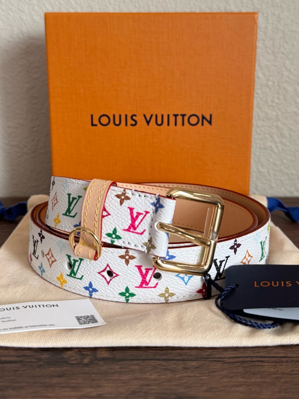 NEW LOUIS VUITTON Limited Edition Murakami Multicolor Monogram Leather Belt